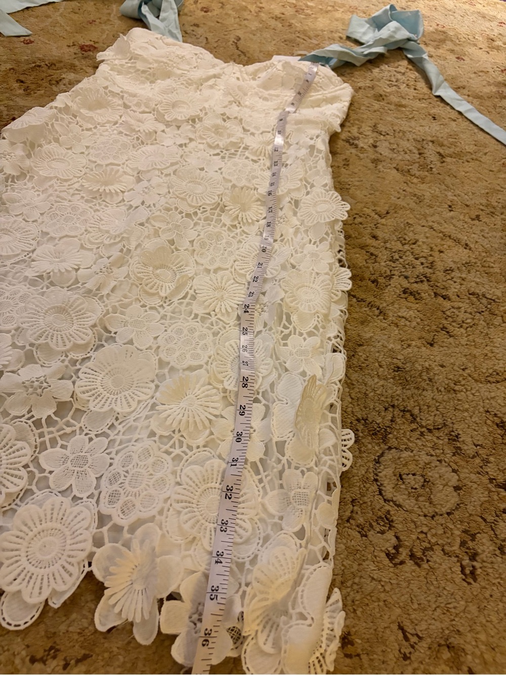 NWT Ina White Floral Lace Bandeau Bustier dress w/ blue ribbon shoulder bow ties